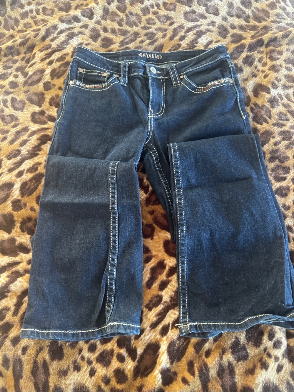 Shyanne Dark Blue Boot Cut Jeans with Contrast Stitching